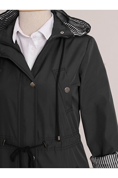 Modamorfo Astarı Çizgili Trençkot -siyah