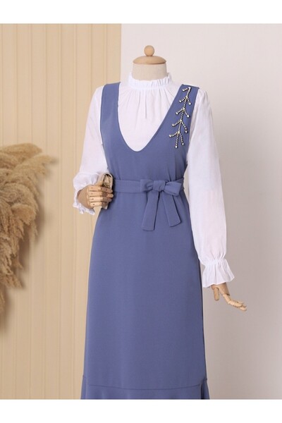 Modamorfo Πέτρινη λεπτομερής φούστα με ζώνη και βολάν - Indigo