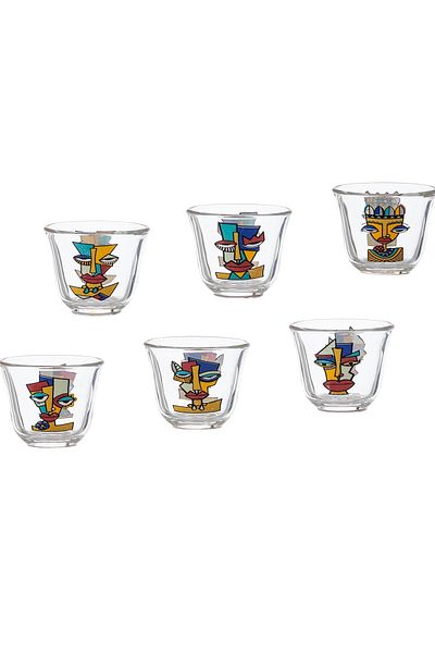 Luminarc A Set Of 6 Cups Saudi Glass Coffee Cups With Modern Graphics Consisting