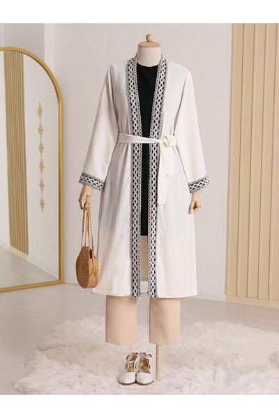 Modamorfo Etnické pruhované dlouhé kimono