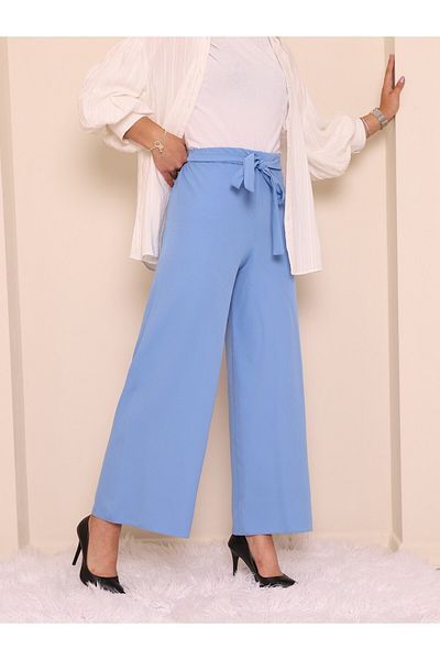 Modamorfo Blue Trousers with Double Wide Legs and Laces