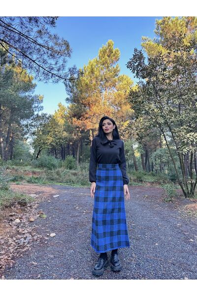 KÜÇÜĞÜM BUTİK Fusta Lungă De Iarnă în carouri albastră