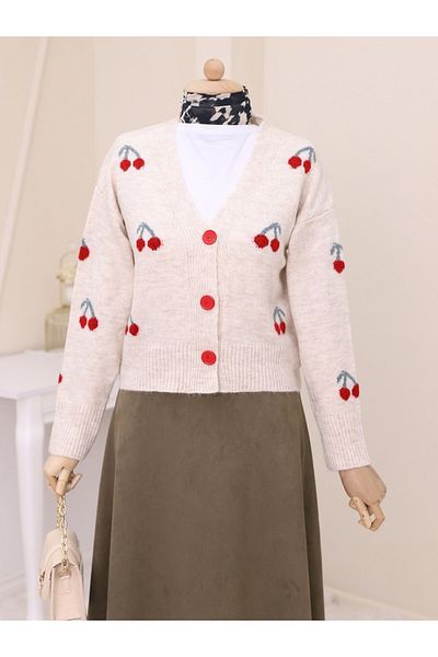 Modamorfo Cherry Pattern Short Cardigan