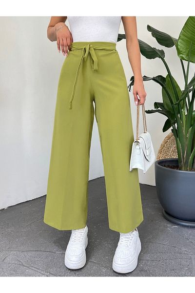 Modamorfo Double Wide Leg Trousers with Lace Waist