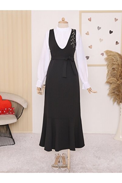 Modamorfo Μαύρο Gilet με βολάν γιακά και ζώνη από στρας