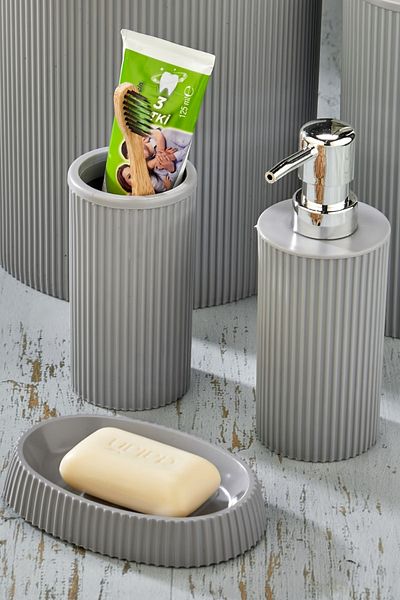 Homie Round Sink Set - Line 3, Liquid Soap Dispenser and Solid Soap Dispenser, Toothbrush