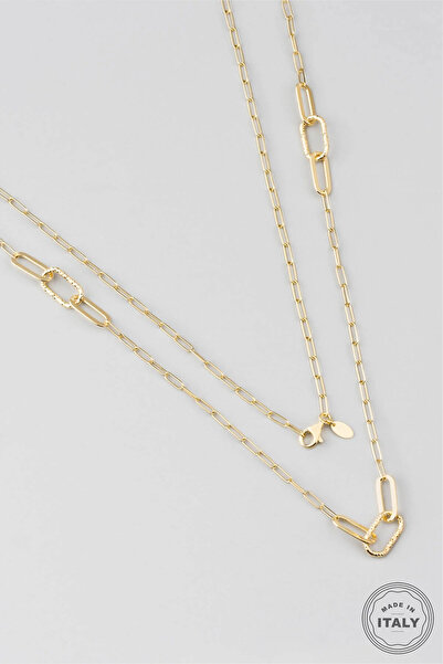 So CHIC... İtalyan 18 Ayar Sarı Altın Kaplama 90 Cm Gümüş Zincir Kolye