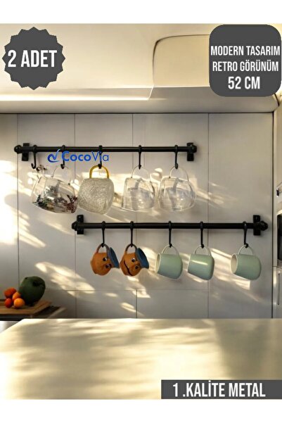 CocoVia ( 2 Adet) 6 Kancalı Dekoratif Fincan Askı-kahve Fincan Askısı - Kupa - Fincan Askılığı-fincanlık