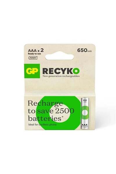 Genel Markalar Gp Recyko 650 Mah R03 Aaa Şarjli 2li Ince Kalem Pil Gp65aaahcer21-2tlb2 (gprhch63e041