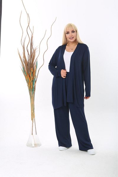 Şans Set de rochii cu cardigan și buzunare din viscoză bleumarin pentru femei de mărime mare 65N38327