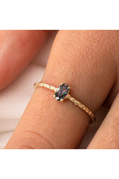 FasekGold Gümüş Yüzük - Minimal Oval Mistik Topaz Taşlı Gümüş Yüzük-Oval Taşl...