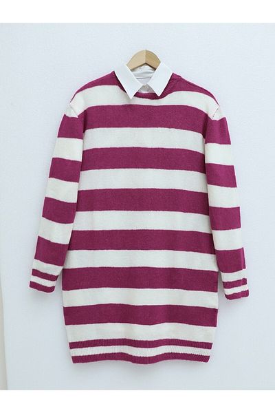 Modamorfo Fuchsia Side Striped Soft Winter Knitwear Tunic