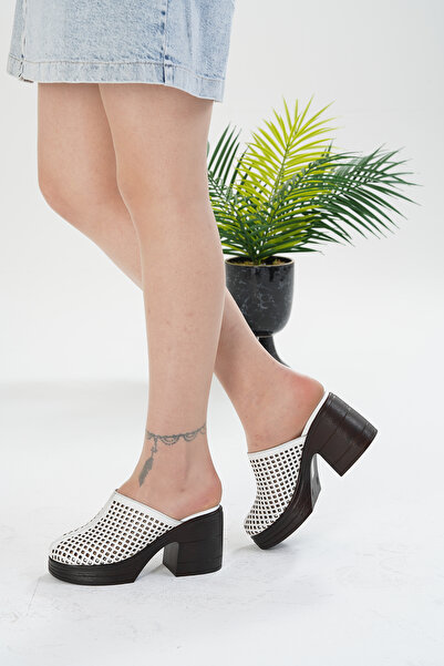 MİRATERLİK ORTOPEDİK TERLİK VE AYAKKABI Mira Ορθοπεδικές Παντόφλες Χοντρό Τακούνι Δερμάτινο Κλειστό Μπροστινό Παντόφλες Sabo