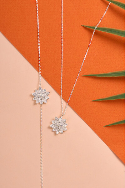 Elika Silver 925 Ayar Gümüş Modern Lotus Kolye Bileklik Set ELKAB92309