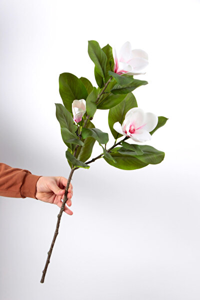 Yapay Çiçek Deposu Yapay Çiçek Lüx Islak Manolya Dalı 100 cm Beyaz-Fuşya