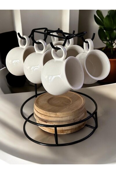 CocoVia Dekoratif Şık 6'lı Tabaklı Fincan Askı- Kahve Fincan Askı-Fincan Askılığı -Kupa Askısı-Fincanlık