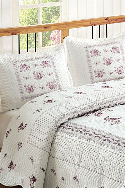 Örtüm Double Microfiber Quilted Bedspread Flower Lilac