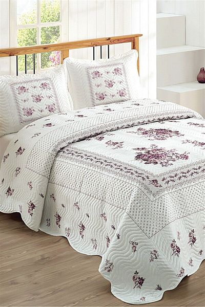 Örtüm Double Microfiber Quilted Bedspread Flower Lilac