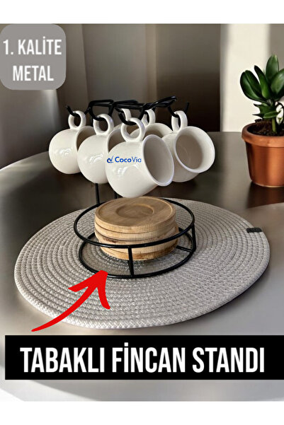 CocoVia Dekoratif Şık 6'lı Tabaklı Fincan Askı- Kahve Fincan Askı-Fincan Askılığı -Kupa Askısı-Fincanlık