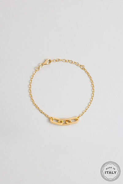 So CHIC... İtalyan 18 Ayar Sarı Altın Kaplama 19 Cm Gümüş Zincir Bileklik