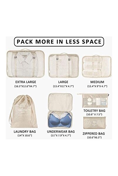 Primo Plus Beige 7-piece organized travel bag set