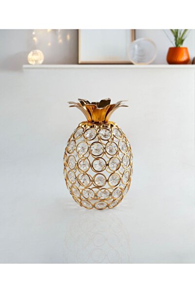 AKANAY HOME Kristal Taşlı Gold Ananas Obje