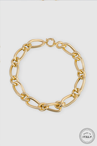 So CHIC... İtalyan Tasarım 18 Ayar Sarı Altın Kaplama 45 Cm Gümüş Zincir Kolye