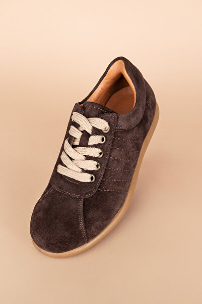 Getcho Lovisa Women's Brown Casual Shoes – Genuine Suede Leather, Non-Slip Sole, Lace-Up Comfortable Walking Model