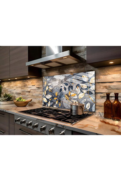 Harika bir ev هاريكابيريف | زهور مجردة باللون الرمادي الذهبي | زجاج خلفي للطب...