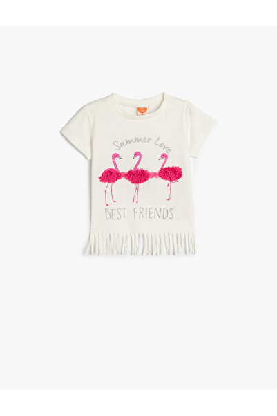 Koton تي شيرت فلامينجو مطبوع بأكمام قصيرة للأطفال البنات من الخلف 5SMG10007AK