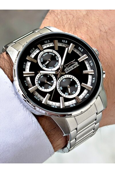 Slazenger Fonksiyonlu Gümüş-Siyah Renk Çelik Kordon Erkek Kol Saati 2328.01