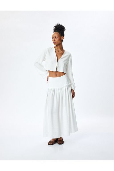 Koton Standard Waist Comfortable Fit Viscose Fabric Flared Skirt