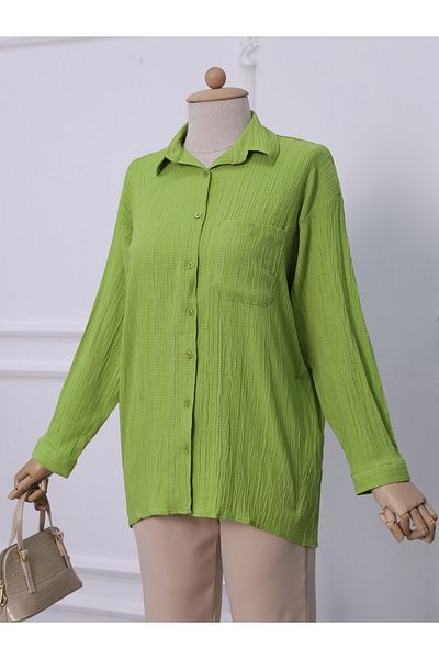 Modamorfo Hooded Single Pocket Buttoned Crinkle Sweat