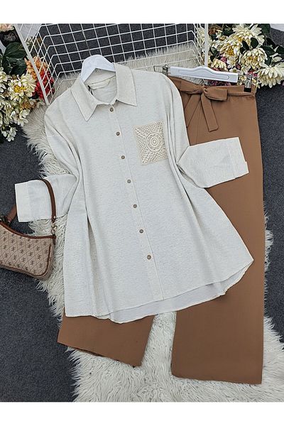 Modamorfo Lněná košile s detailem kapsy a dřevěnými knoflíky