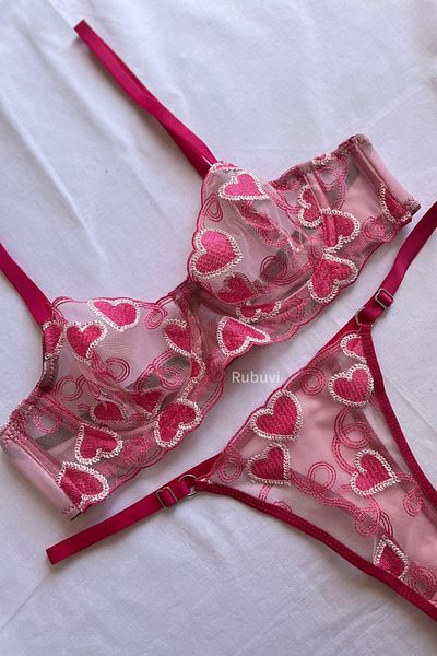 Rubuvi Tulle Bralet with Pink Lace and Underwire - Dowry Underwear Bra and Lingerie Set