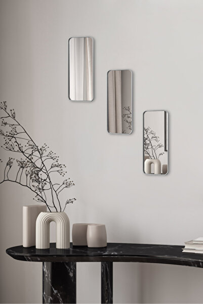3-Piece Rectangular Mirror Wall Accessory - Presentation (Multi-purpose) Silver 12x30 cm