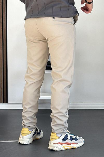 Edwox Ανδρικό παντελόνι Jogger με κουμπιά στη μέση με στενό πόδι μπεζ Edw224