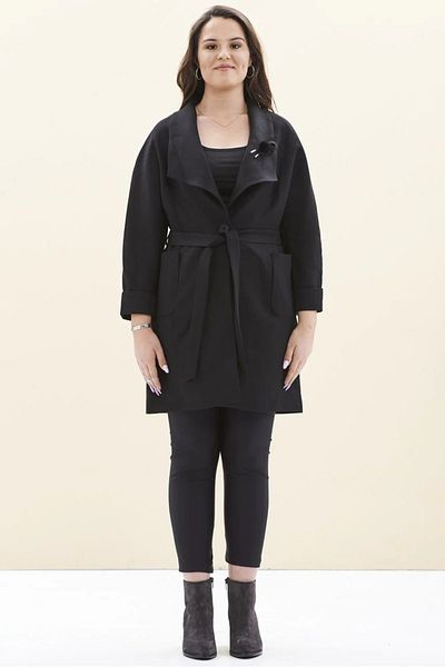 EVEN plus size Black Collar Pin Plus Size Women's Trench Jacket