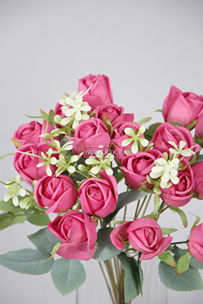 Yapay Çiçek Deposu Yapay Çiçek 18li Garnitürlü Tomur Gül Buketi Fuşya
