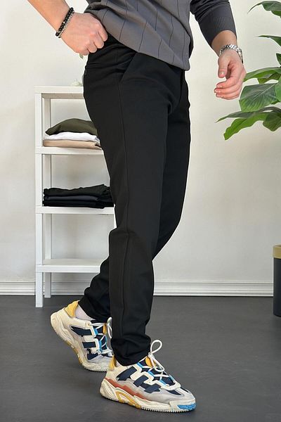 Edwox Men's Buttoned Waist Tight Leg Jogger Pants Black Edw224