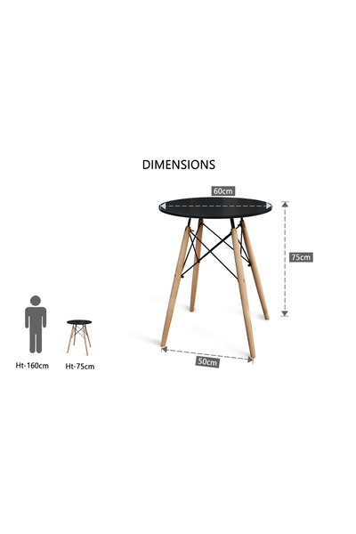 Mahmayi Round Table With Quad Leg Base And Ultimate Eames Style DSW Dining Chairs, Set Of 2 - Black