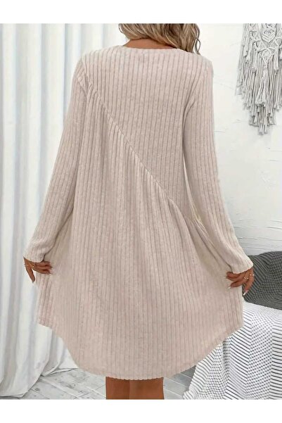 Kokosh moda Γυναικείο φόρεμα με ασύμμετρη κοπή με λεπτομέρεια με μακρύ μανίκι επένδυση fleece πλέξη ριμπ