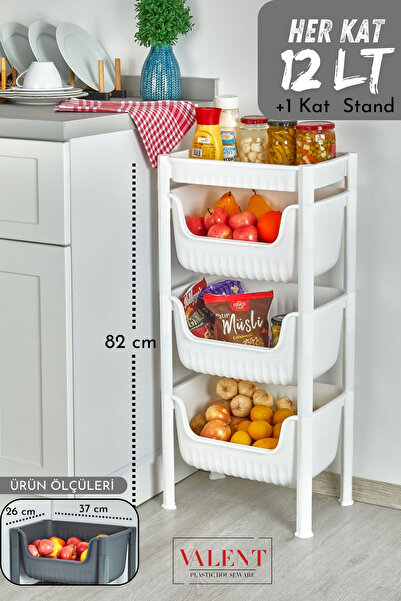 VALENT 3artı1 Katlı Neva Patates & Soğanlık, Katlı Sebzelik, Oyuncak Sepeti, Banyo Düzenleyici Raf BEYAZ