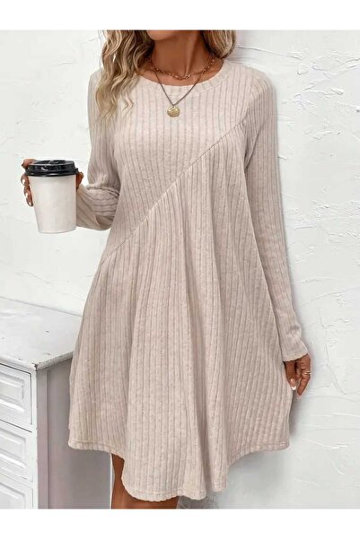 Kokosh moda Γυναικείο φόρεμα με ασύμμετρη κοπή με λεπτομέρεια με μακρύ μανίκι επένδυση fleece πλέξη ριμπ