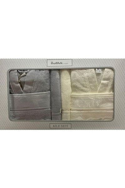 Özdilek Ditsy Family Set Bathrobe Set Gray - Cream