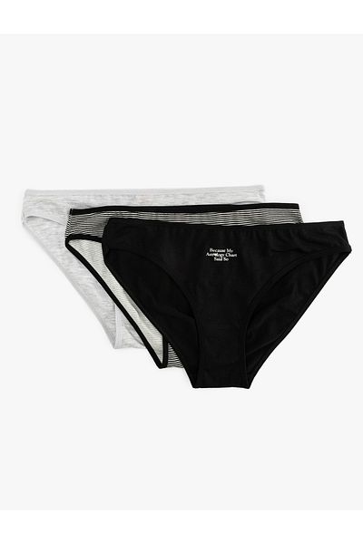 Koton Slogan Printed 3-Piece Brief Panties Set