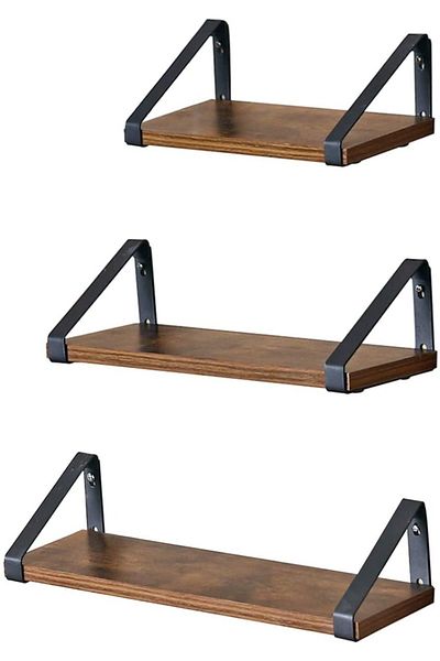 Mahmayi Vasagle Lws33bx Rustic Brown Wall Mounted Floating Shelves For Living Room, Bathroom, Set Of 3