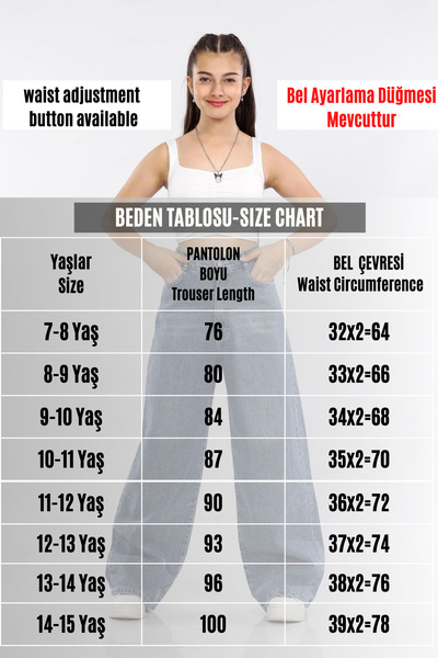 Asortik Kids Kız Çocuk Geniş Paça Bol Kesim Jean Pantolon