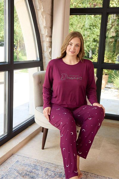 Temporium Women's Milan Fabric Large Size Curve Printed Patterned 1St Quality Bamboo Long Sleeve Pajamas Set
