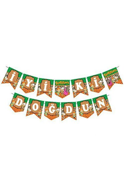 Parti Dükkanım Taş Devri Çakıltaş/Bambam İyi ki Doğdun Yazısı (190 cm)